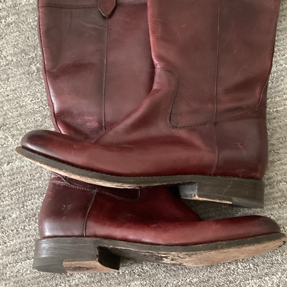 Frye Women's to the Knee Burgundy Leather Boots - Picture 5 of 5